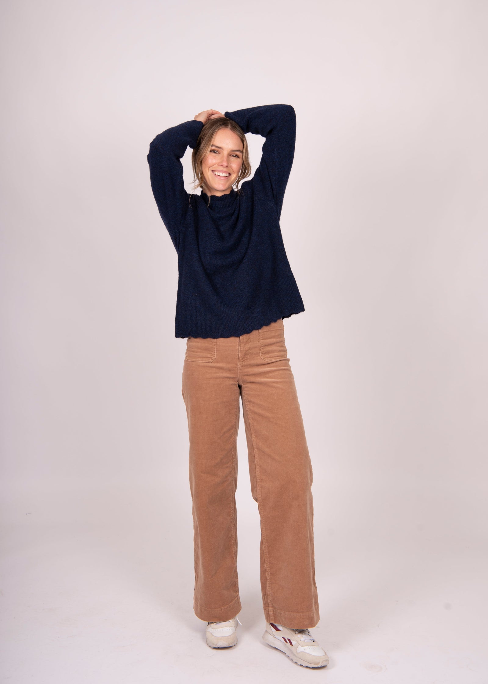 Pointelle Rib Trim Pullover ~ Navy