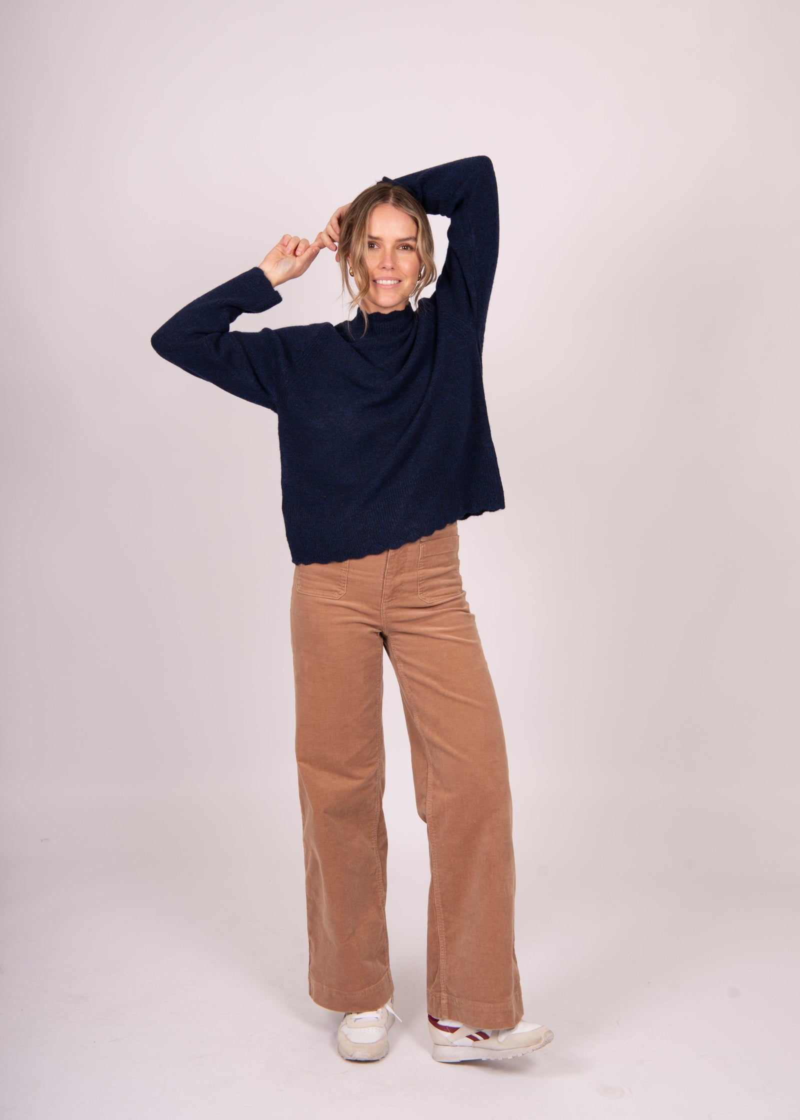 Pointelle Rib Trim Pullover ~ Navy