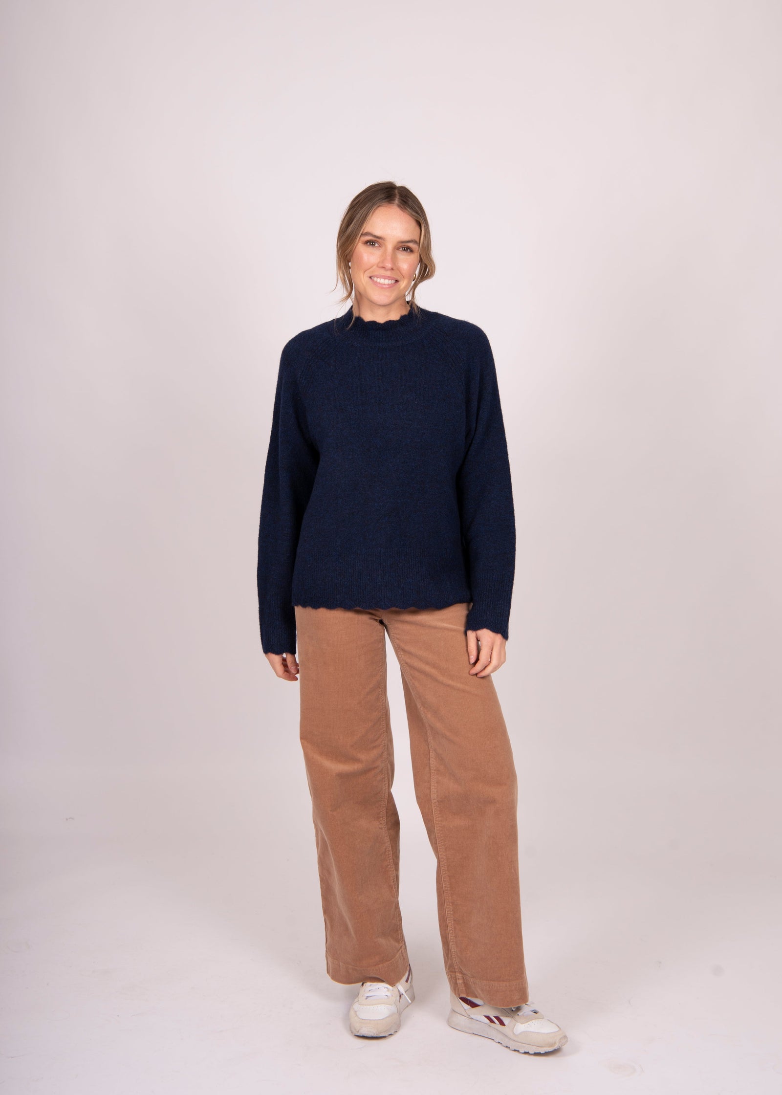 Pointelle Rib Trim Pullover ~ Navy