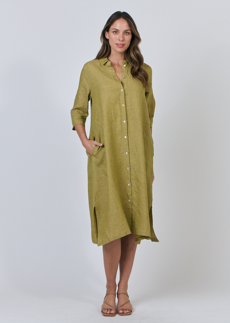 Linen Shirt Midi Dress ~ Bamboo