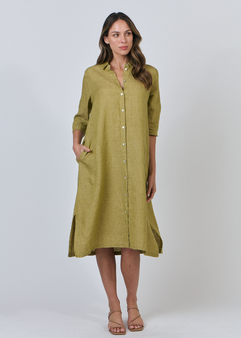 Linen Shirt Midi Dress ~ Bamboo