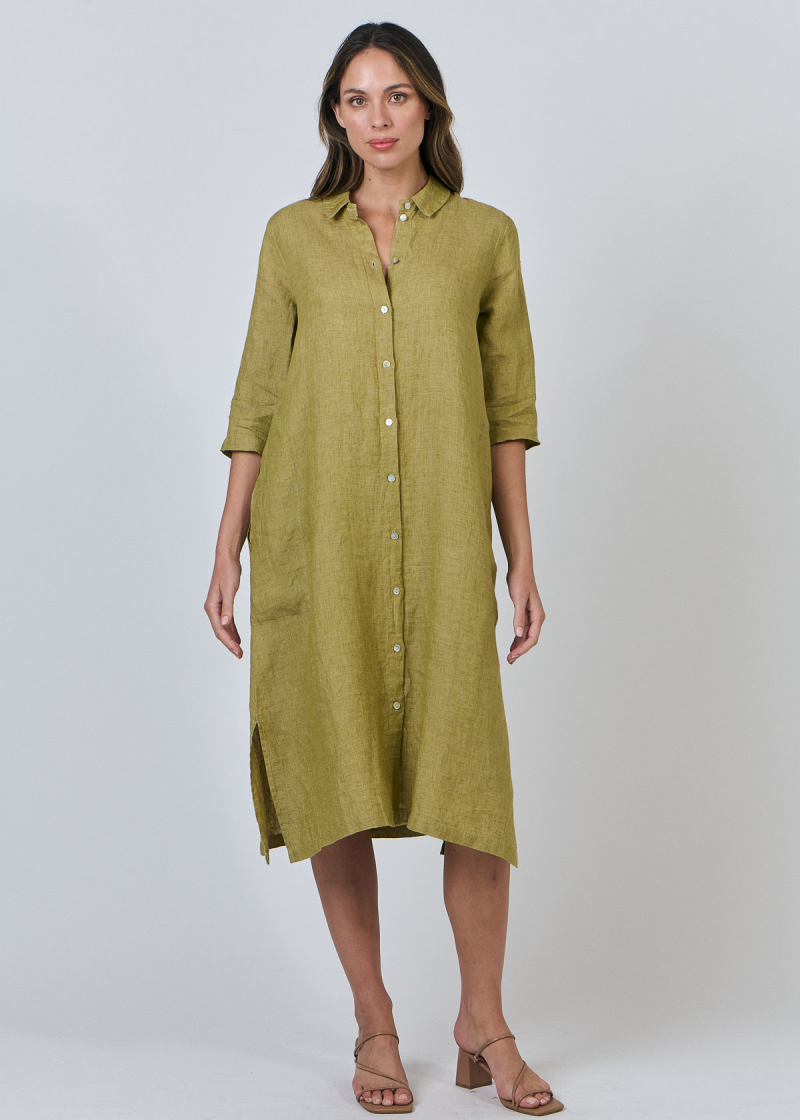 Linen Shirt Midi Dress ~ Bamboo