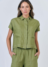 Linen Button Top ~ Moss