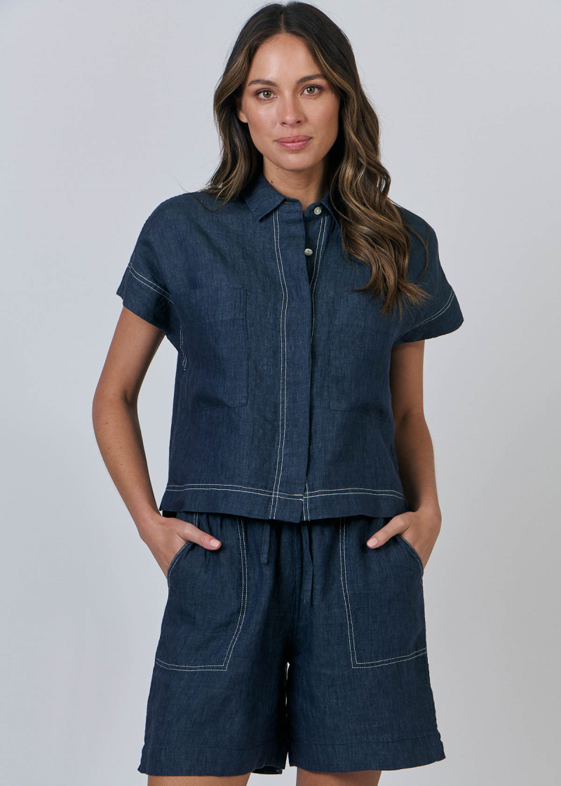 Linen Collared Top ~ Poseidon