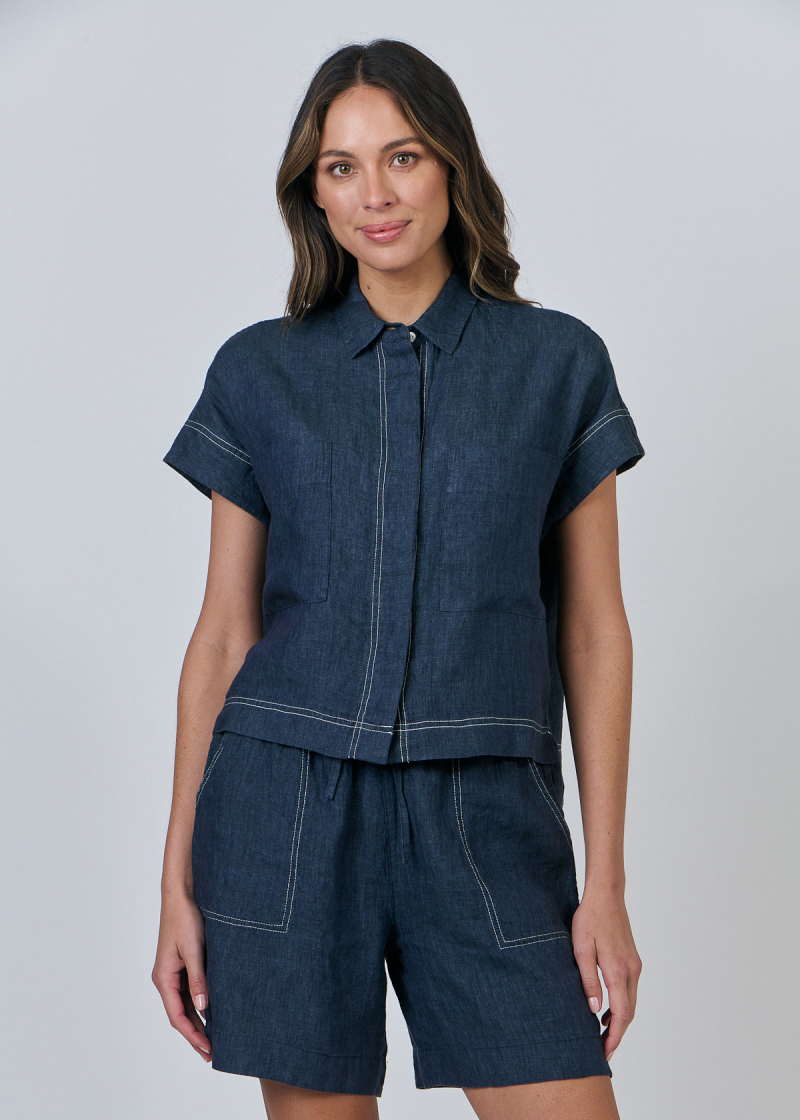 Linen Collared Top ~ Poseidon