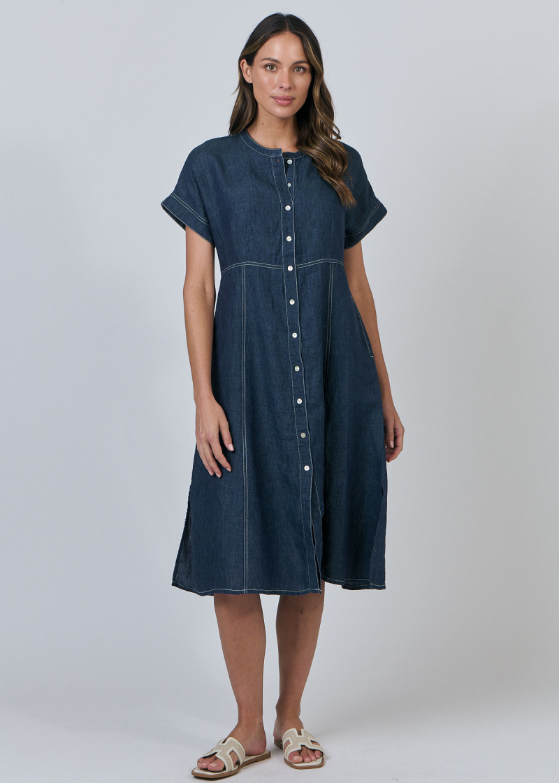 Linen Button Dress ~ Poseidon