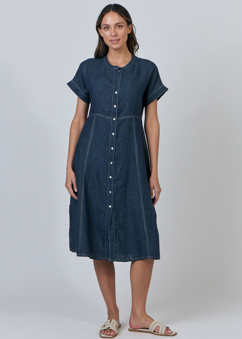 Linen Button Dress ~ Poseidon