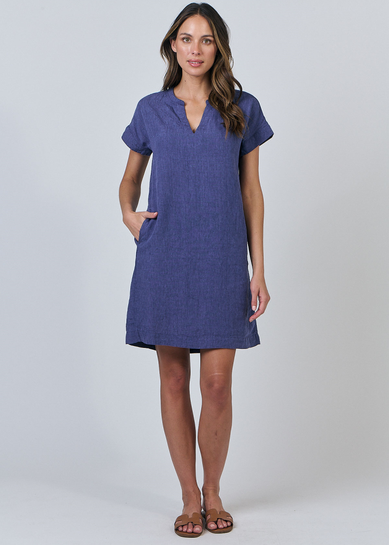Linen Shift Dress ~ Blueberry