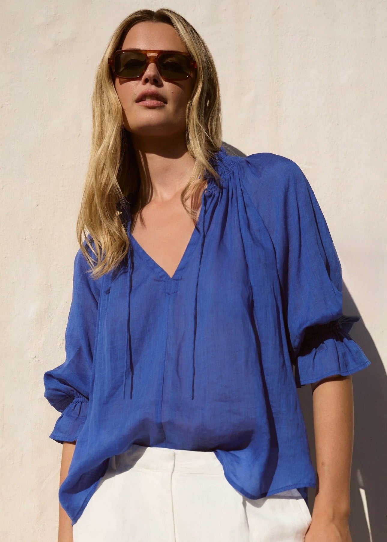 Expedition Shirred Neck Top ~ Blue