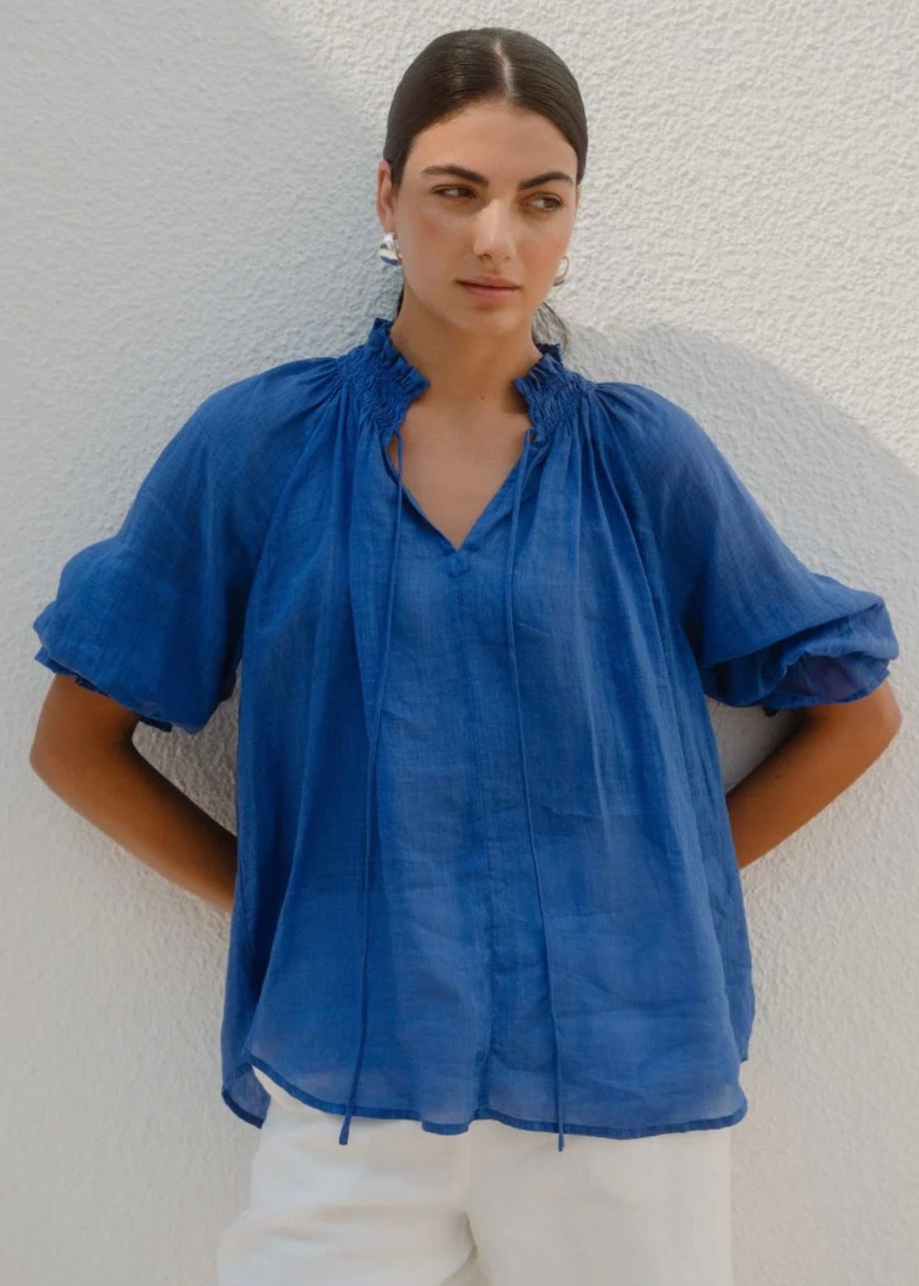 Expedition Shirred Neck Top ~ Blue