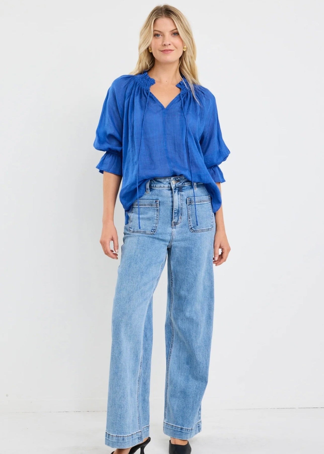 Expedition Shirred Neck Top ~ Blue