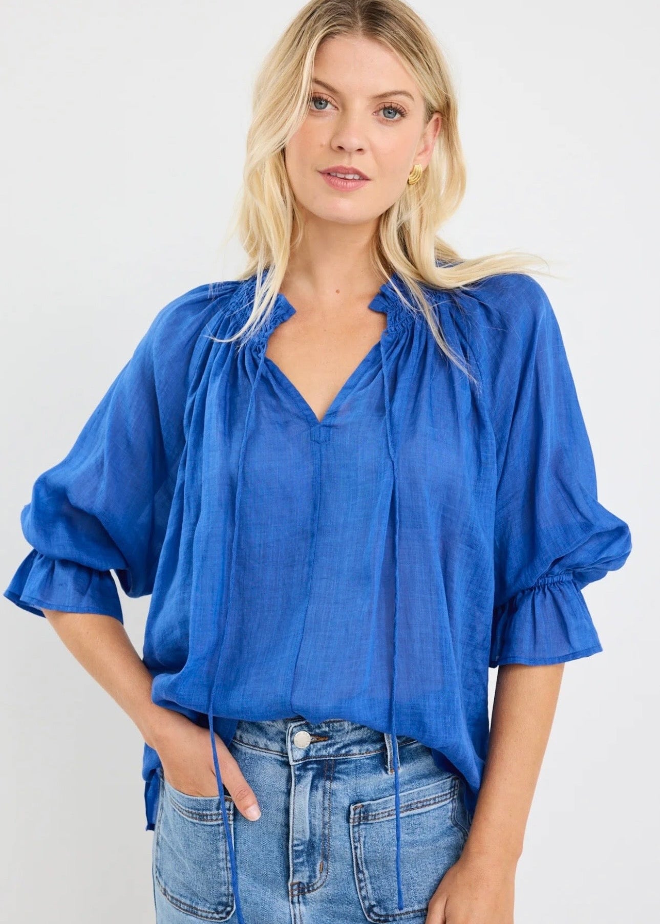 Expedition Shirred Neck Top ~ Blue