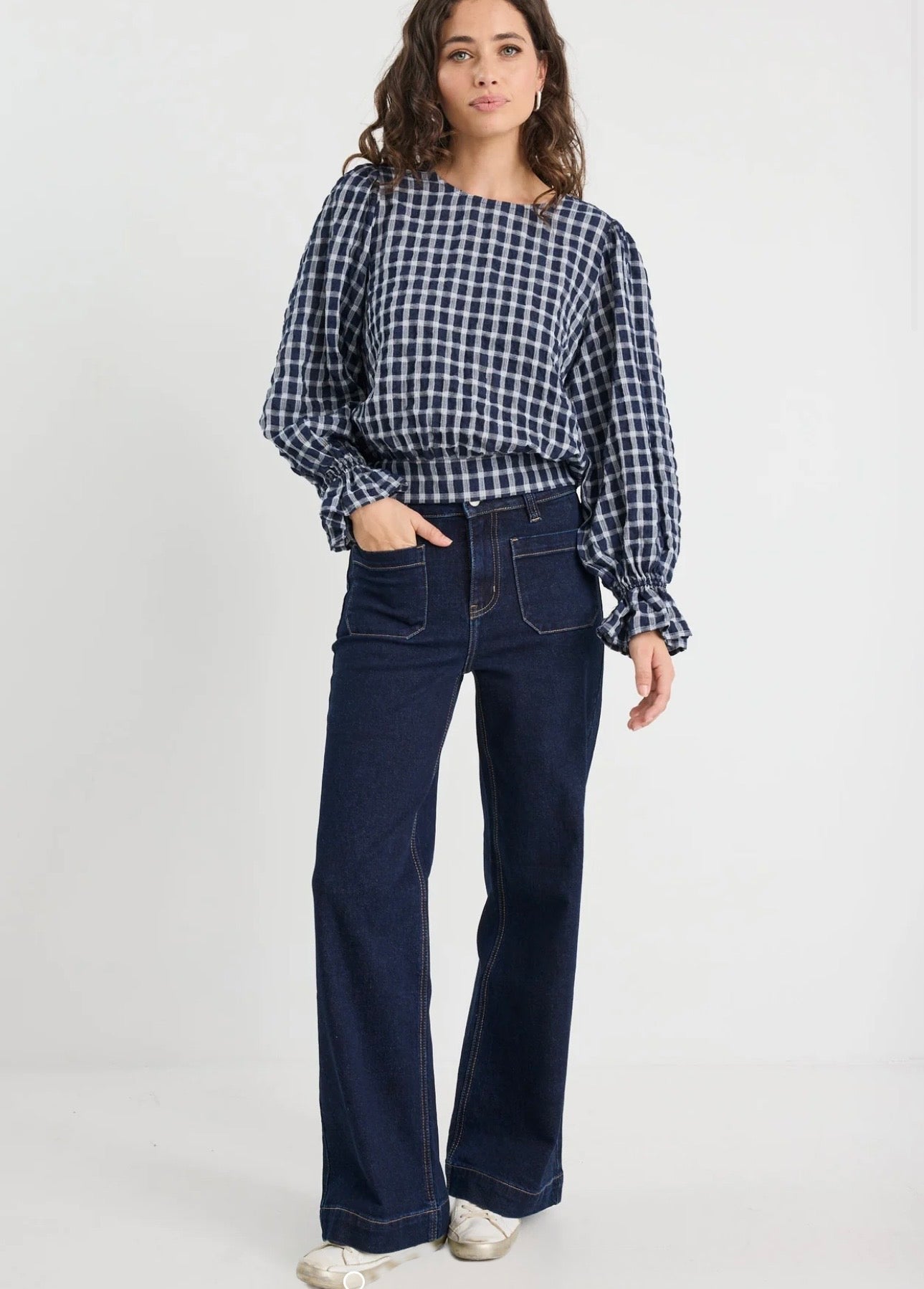 Image Shirred Back Panel LS Top ~ Ink Check