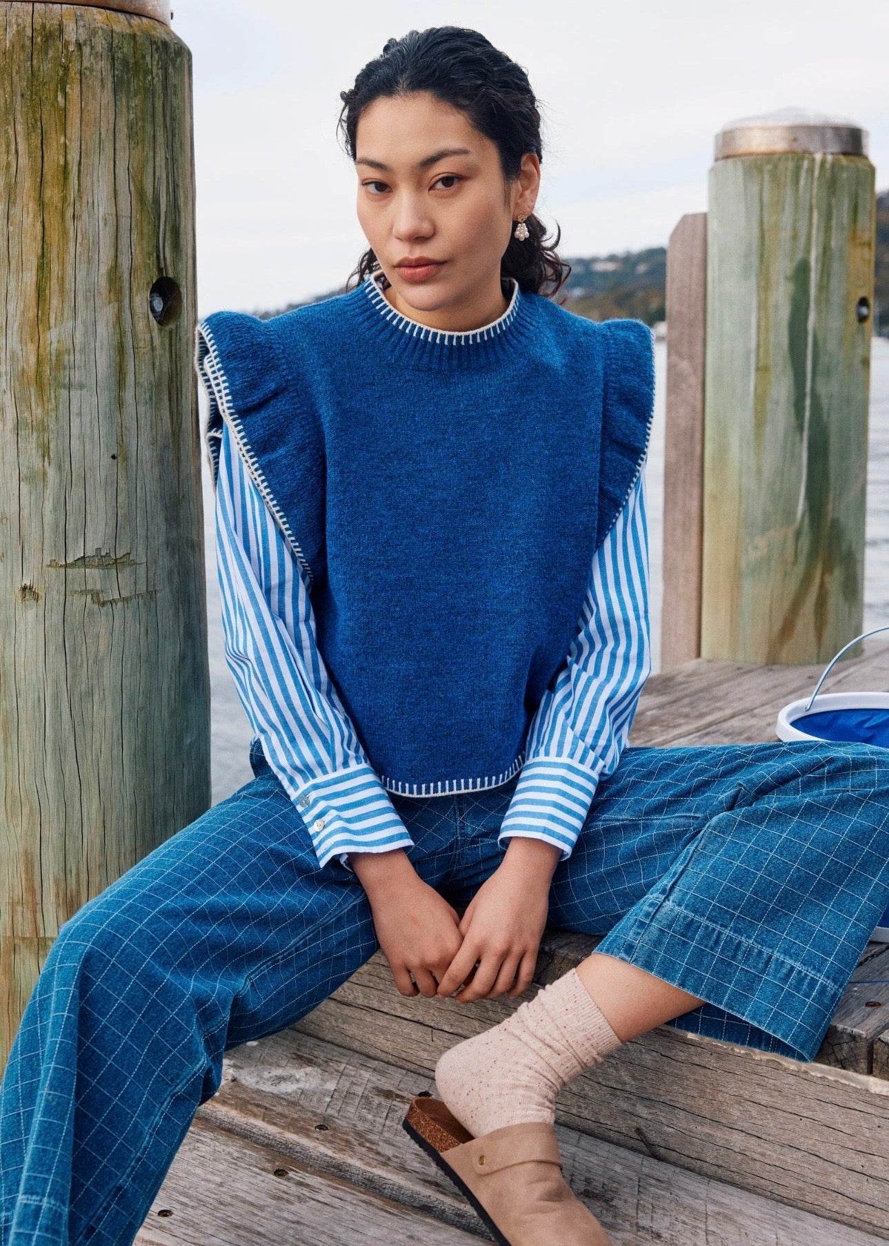 Athena Frill Knit Top ~ Cobalt