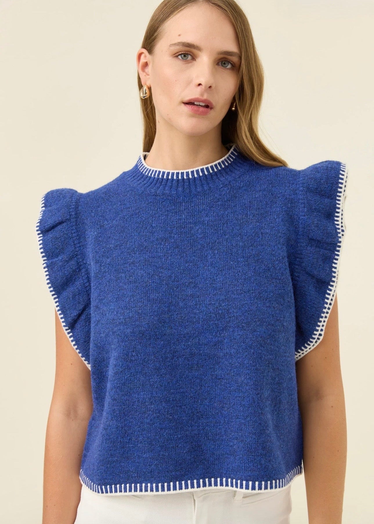 Athena Frill Knit Top ~ Cobalt