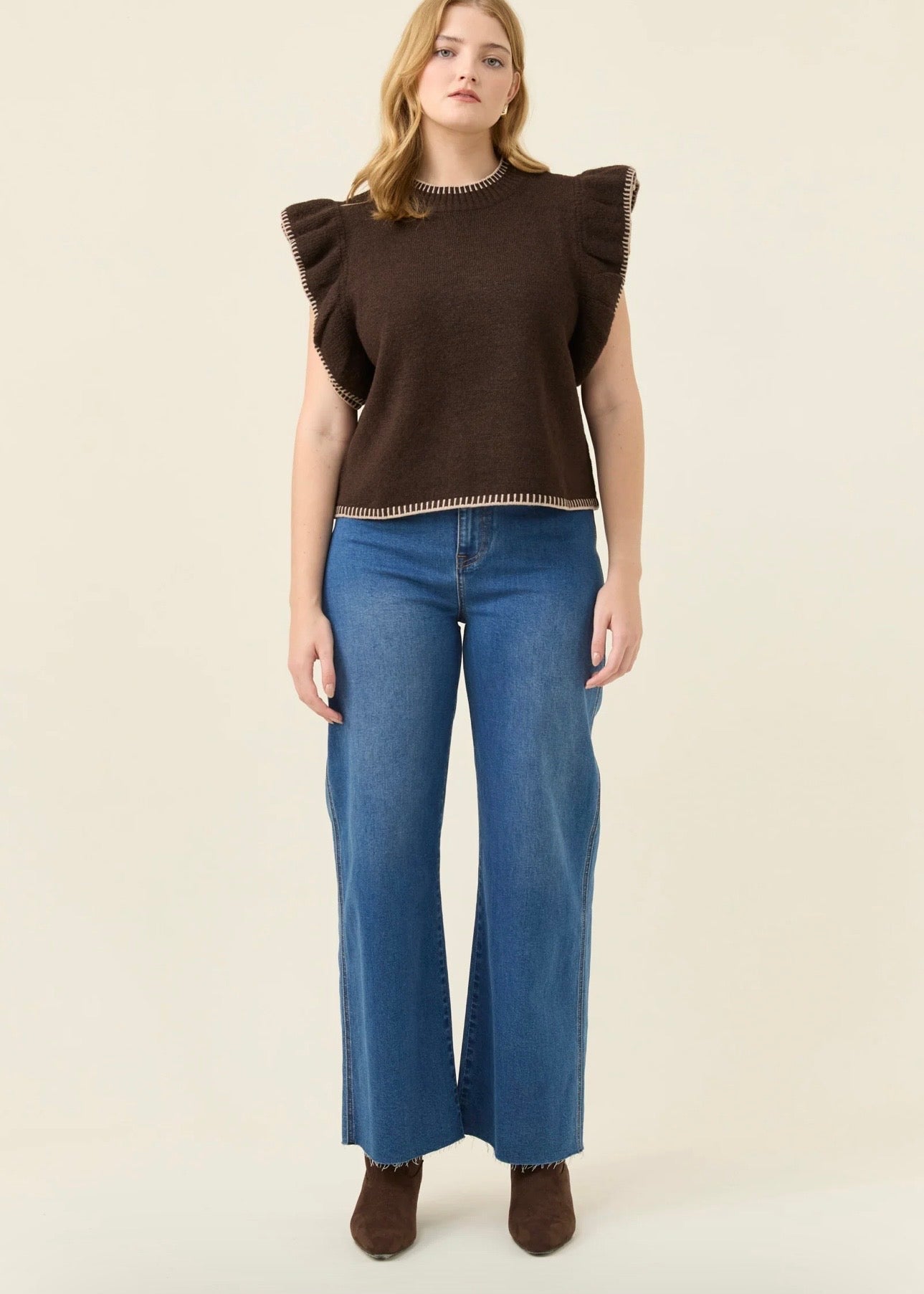 Athena Frill Knit Top ~ Chocolate