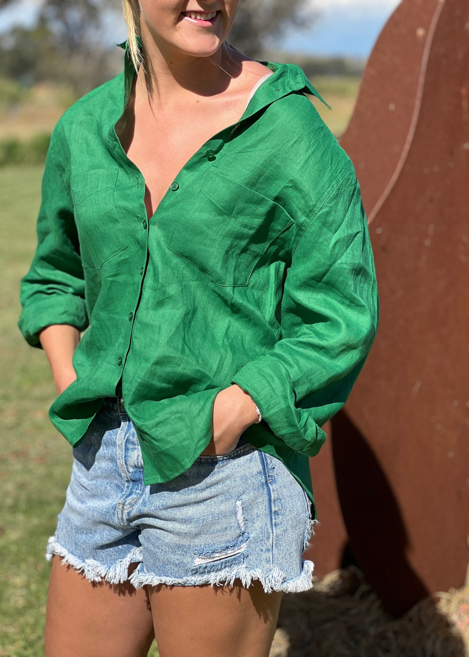 Boyfriend Linen Shirt ~ Emerald