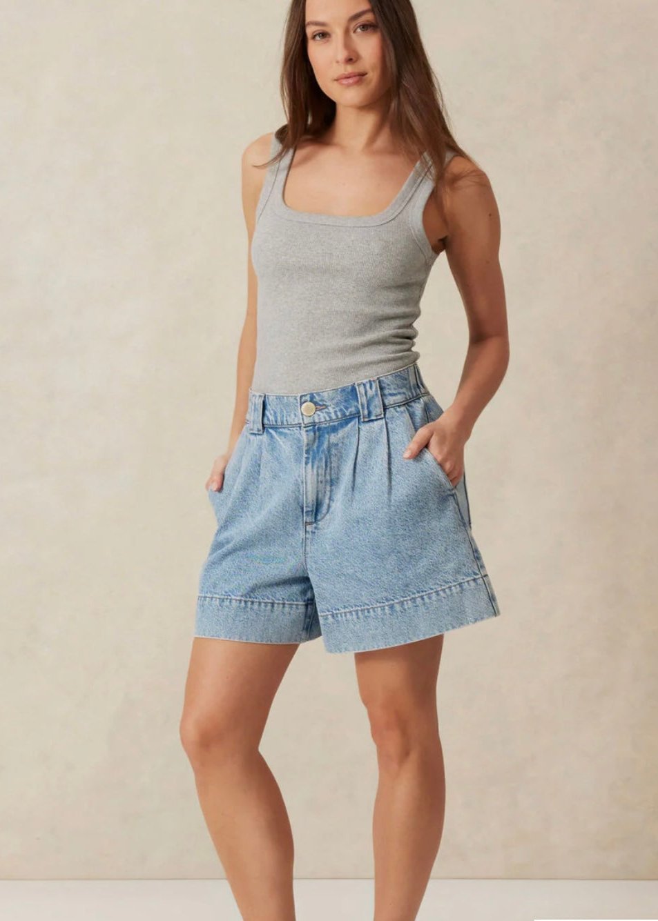 Zaeli Contour Rib Square Neck Singlet ~ Grey Marle