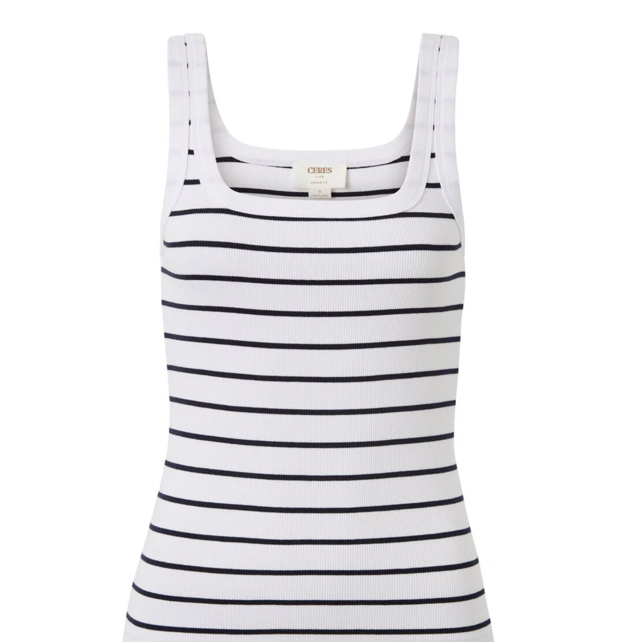 Zaeli Contour Rib Square Neck Singlet ~ White/Navy Stripe