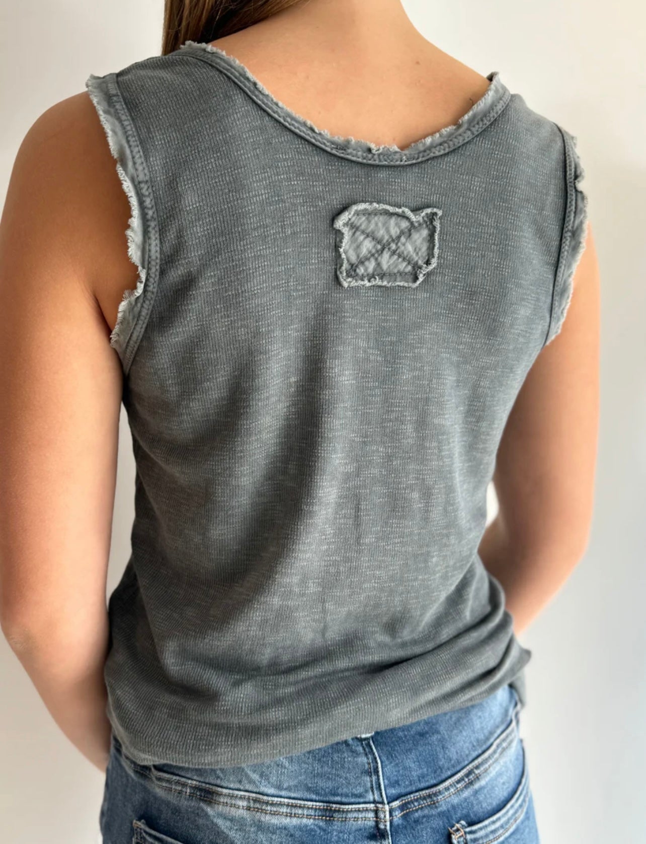 Raw Edge Cotton Singlet ~ Grey