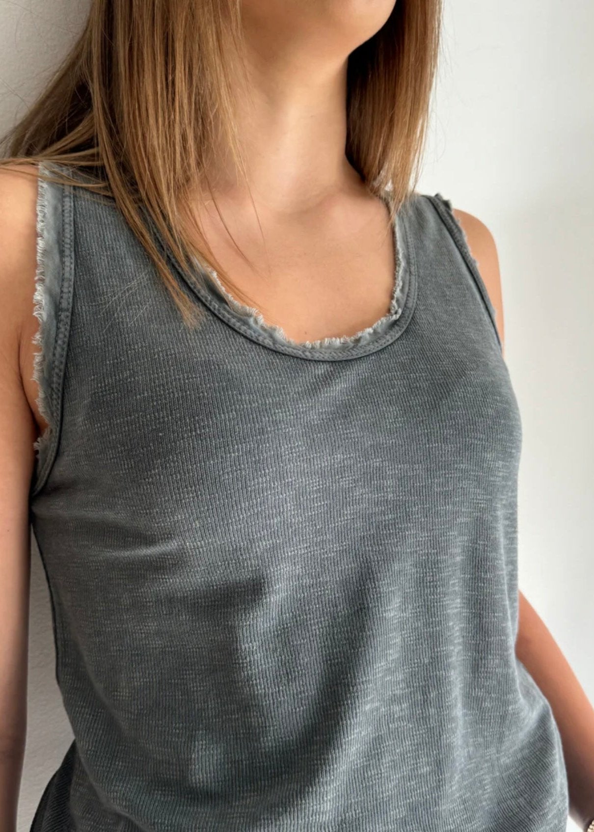 Raw Edge Cotton Singlet ~ Grey