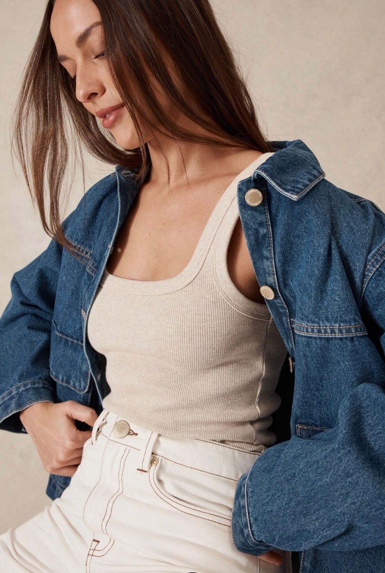 Zaeli Contour Rib Square Neck Tank ~ Oatmeal