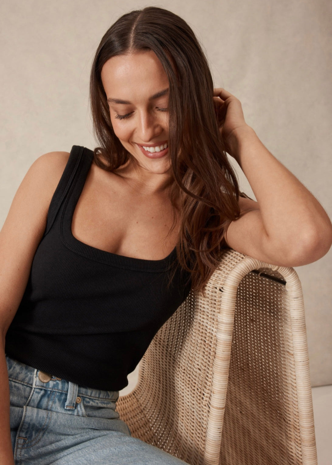 Zaeli Contour Rib Square Neck Tank ~ Black