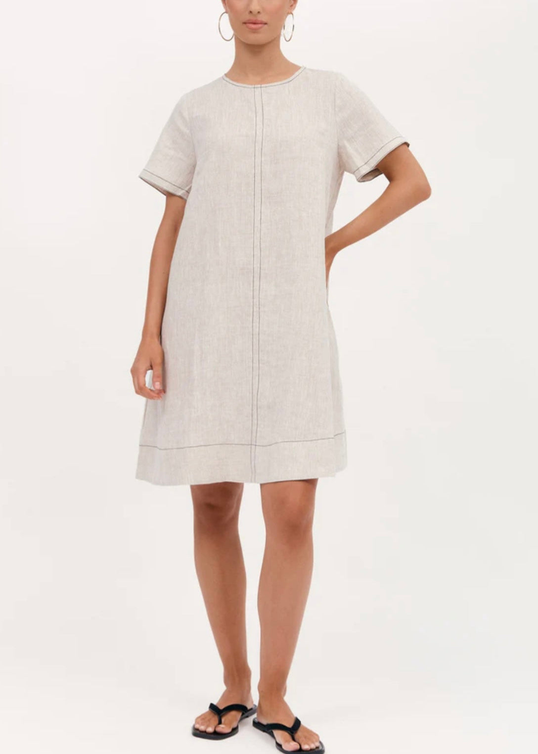 Lexi Contrast Stitch Dress ~ Natural