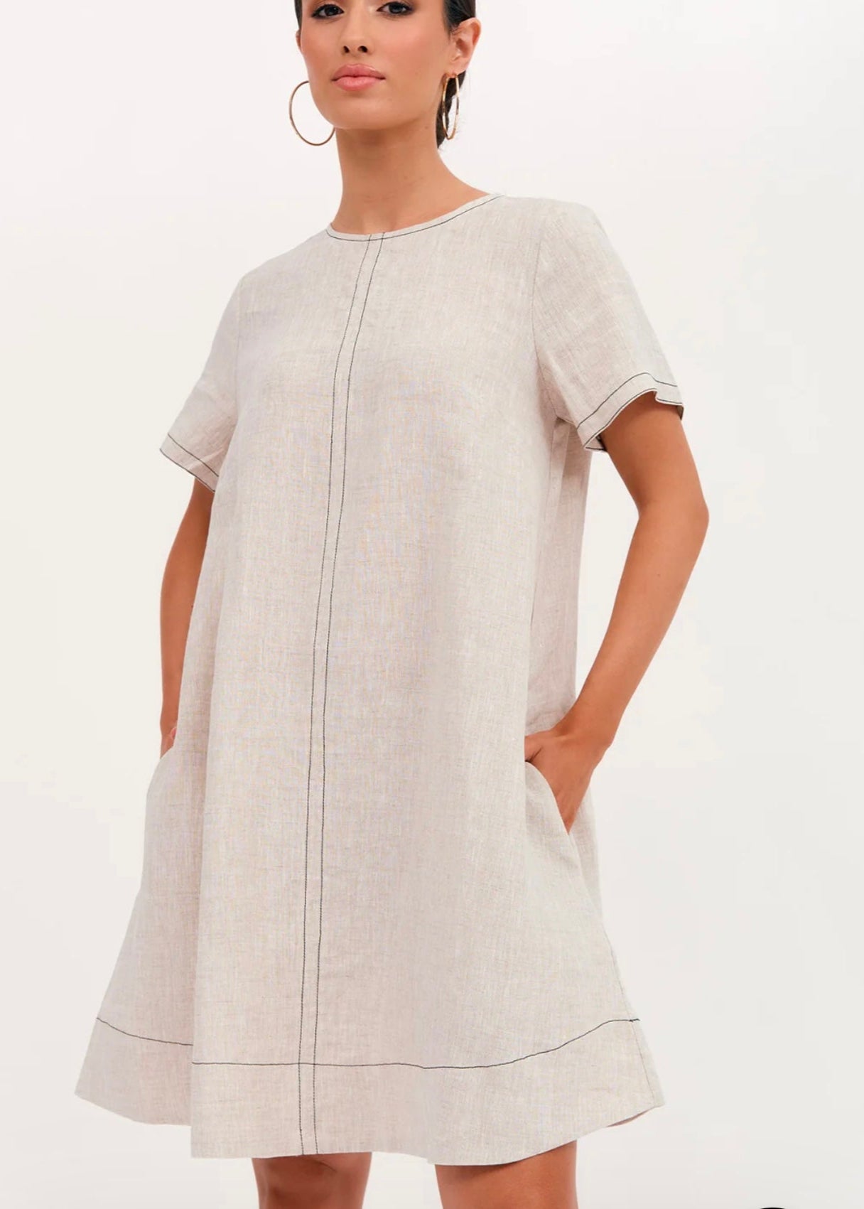Lexi Contrast Stitch Dress ~ Natural