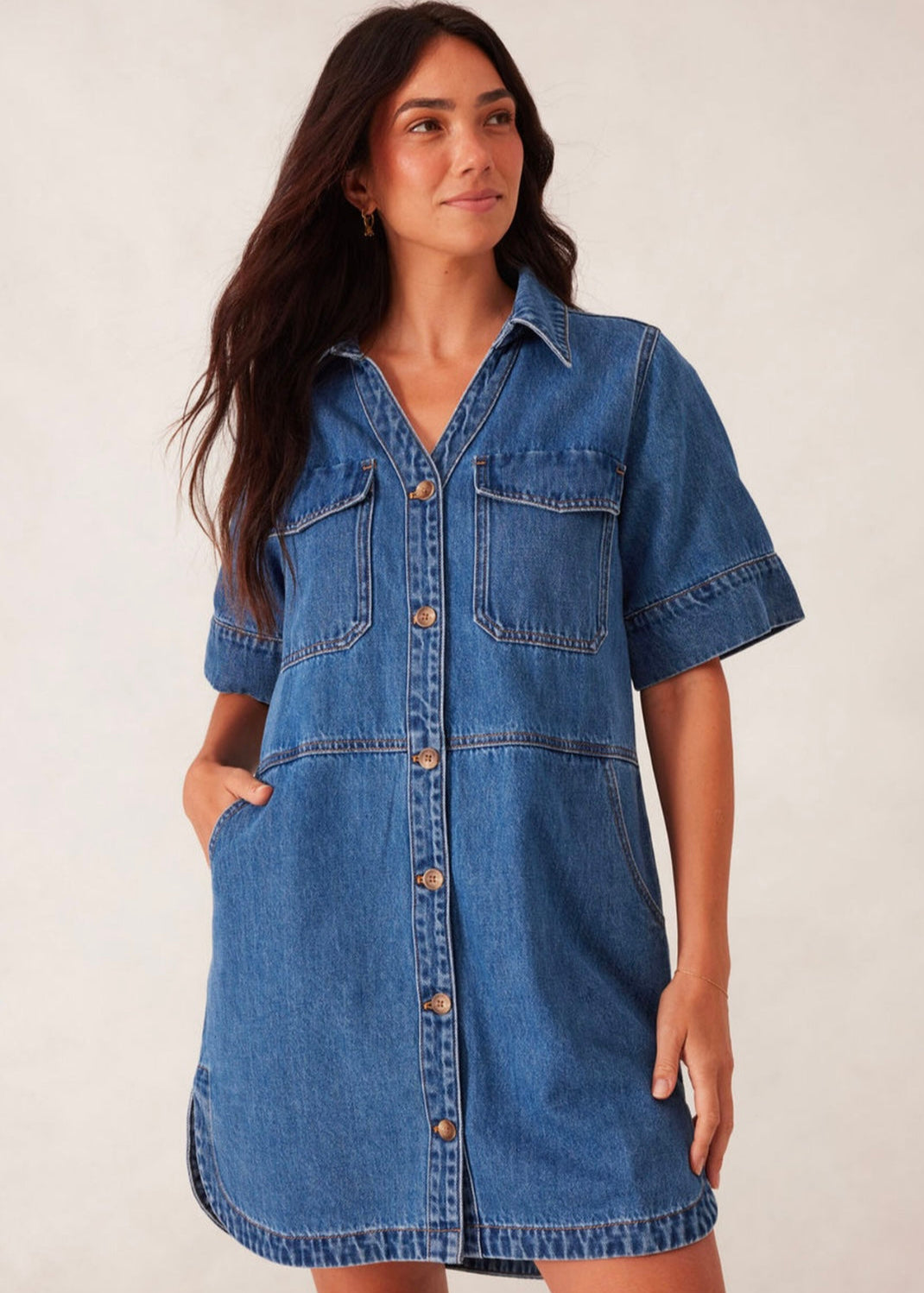 Side Pocket Boxy Dress ~ Fresh Indigo