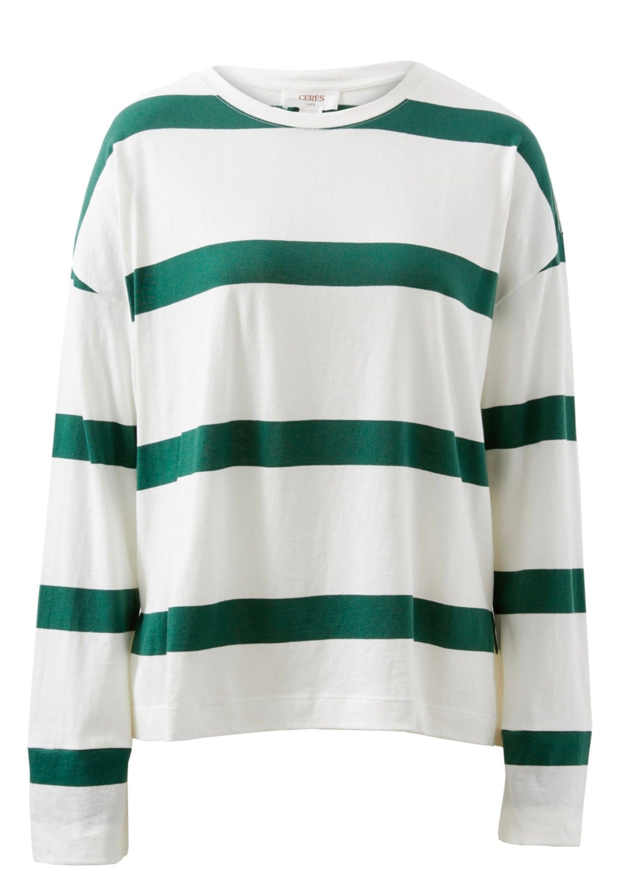 Slouchy Long Sleeve tee ~ Vanilla/Pine Green