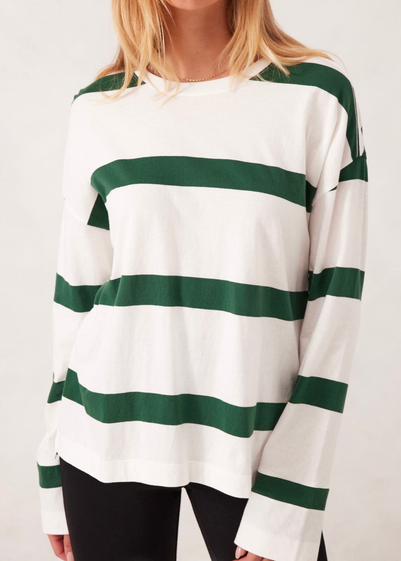 Slouchy Long Sleeve tee ~ Vanilla/Pine Green