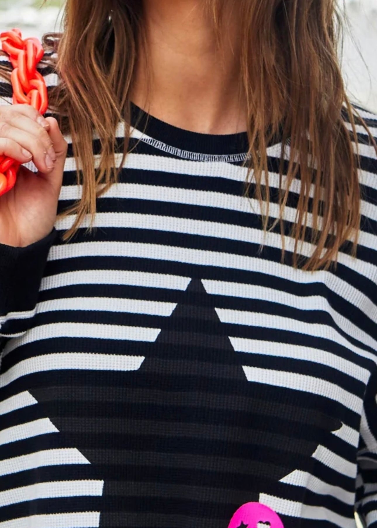 Star Stripe Waffle Top ~ Black/White