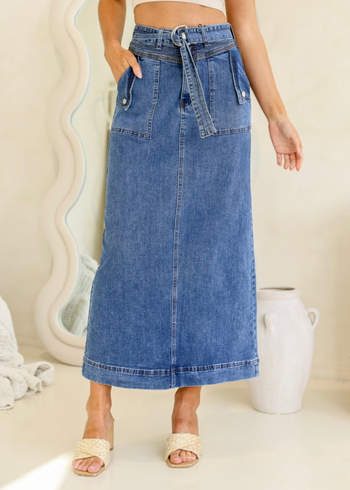 Charli Stitch Detail Skirt ~ Denim