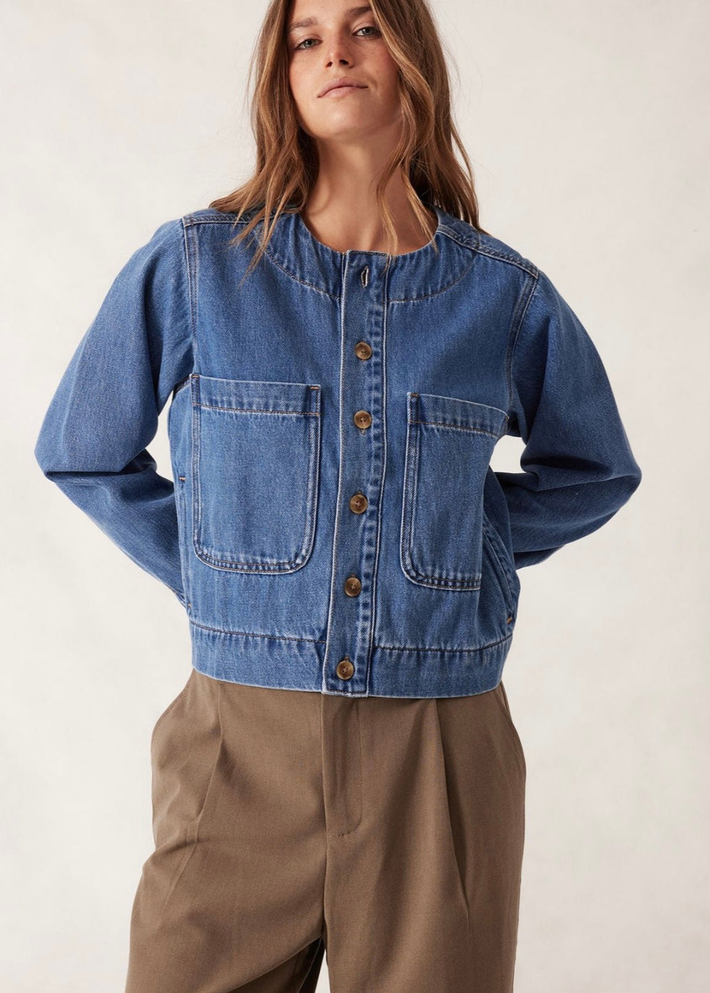 Collarless Denim Jacket ~ Fresh Indigo