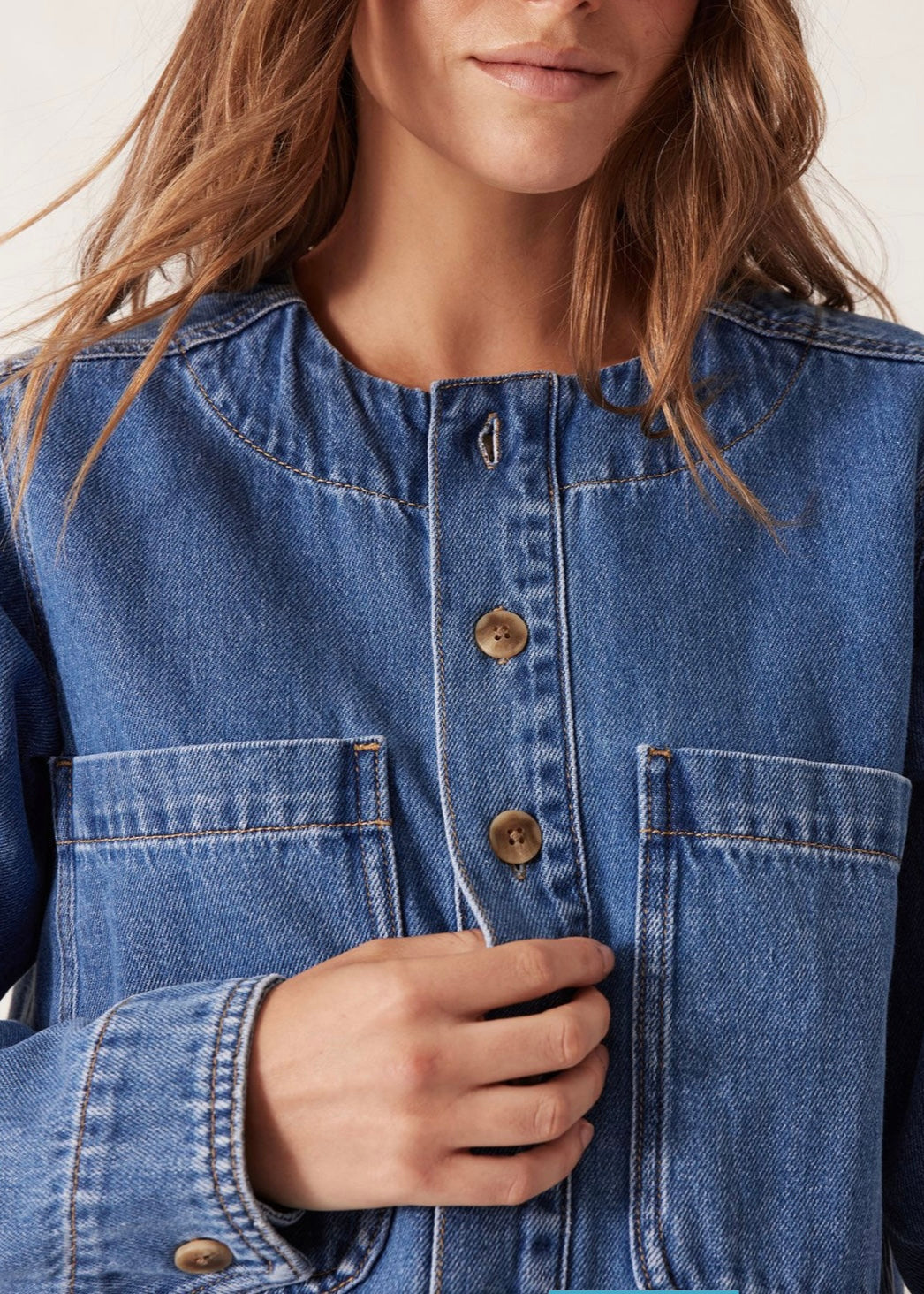 Collarless Denim Jacket ~ Fresh Indigo