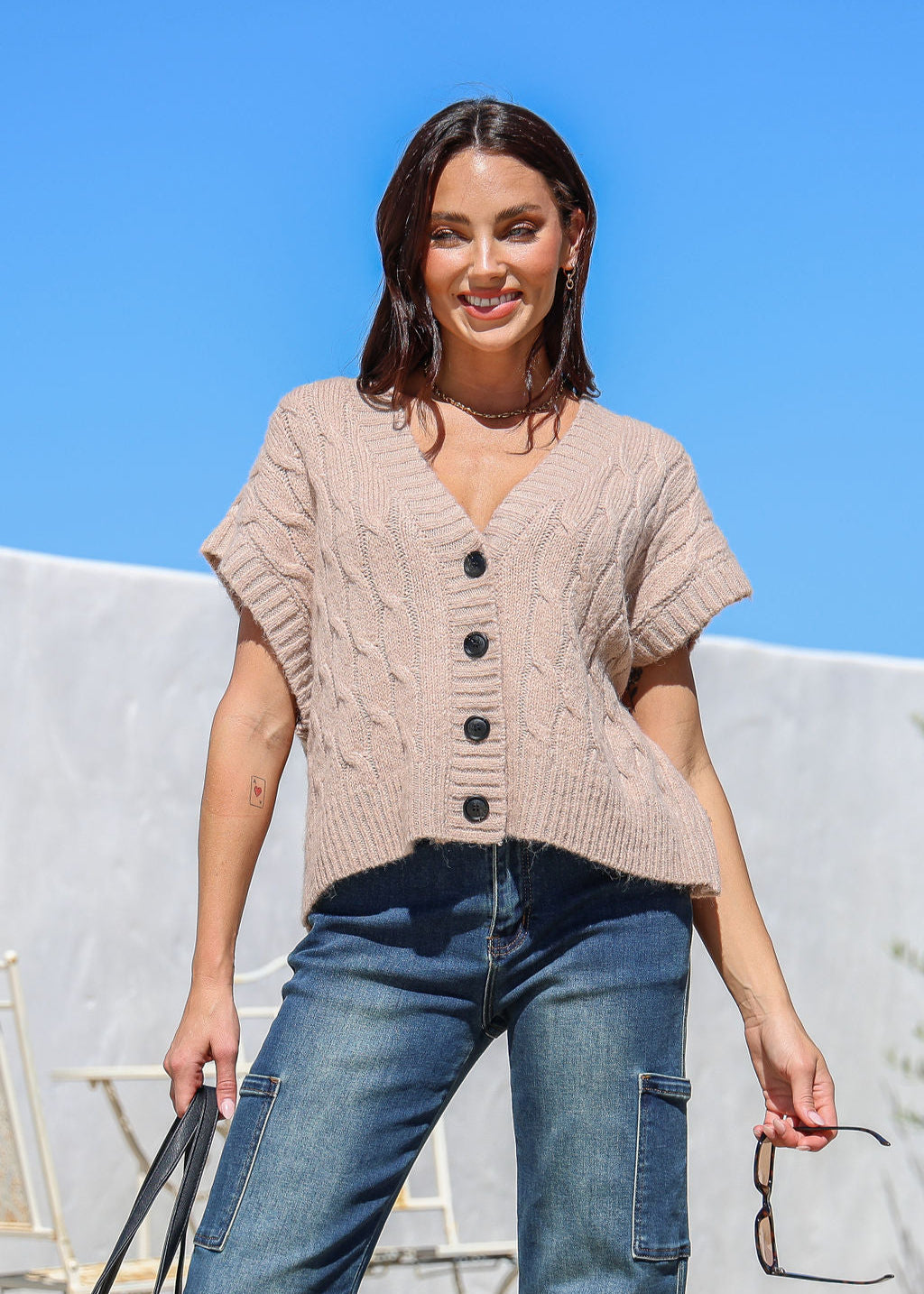 Embargo Button Vest ~ Natural