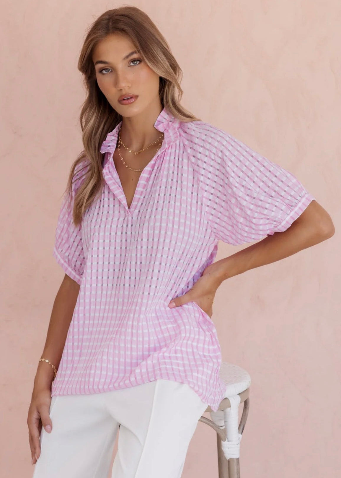 Presto Blouse ~ Chequer Pink