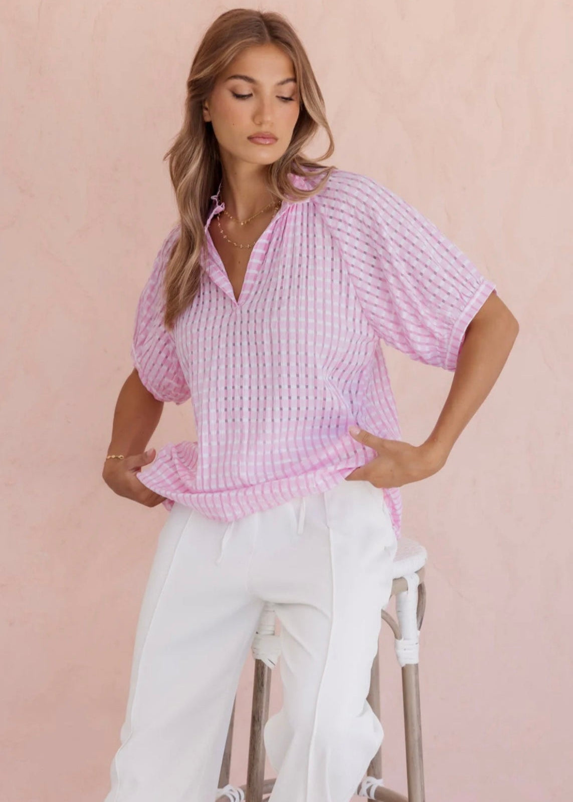 Presto Blouse ~ Chequer Pink