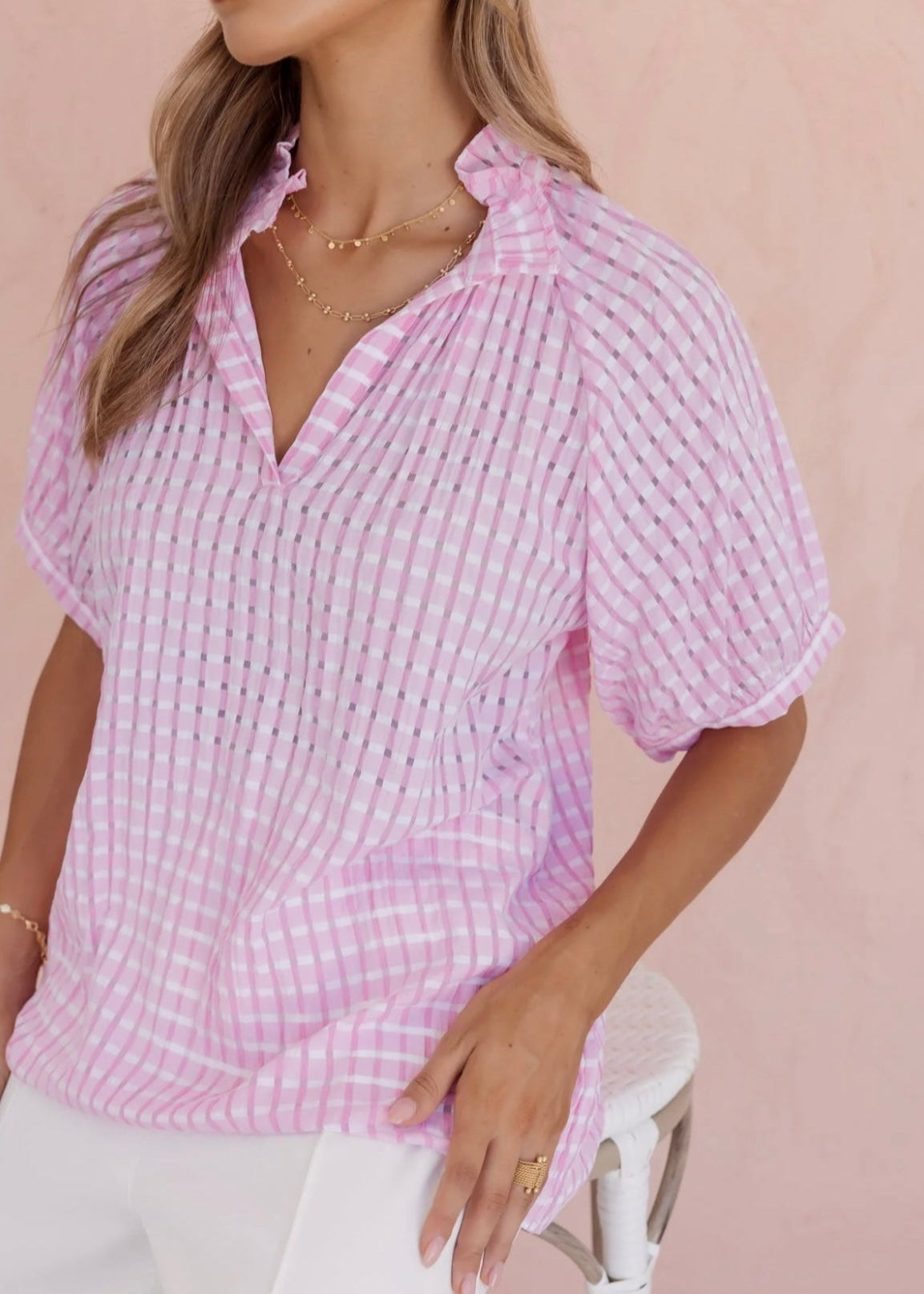 Presto Blouse ~ Chequer Pink