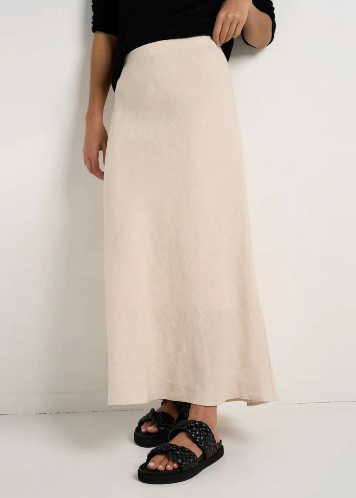 Bliss Linen Bias Midi Skirt ~ Natural