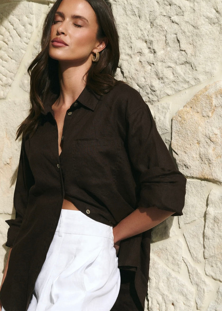 Optimum Linen Oversized Shirt ~ Chocolate