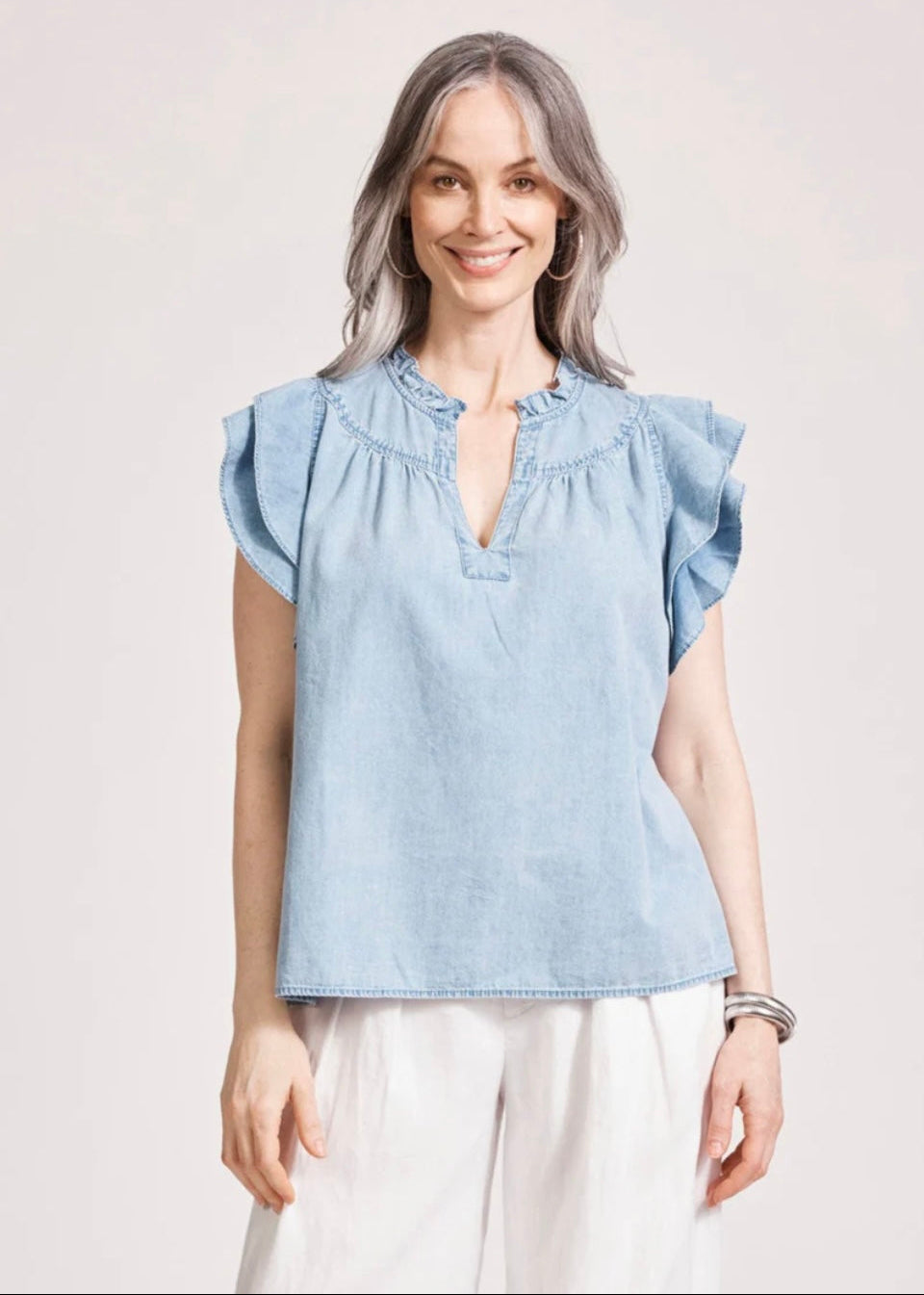 Melenia Frill Top ~ Denim