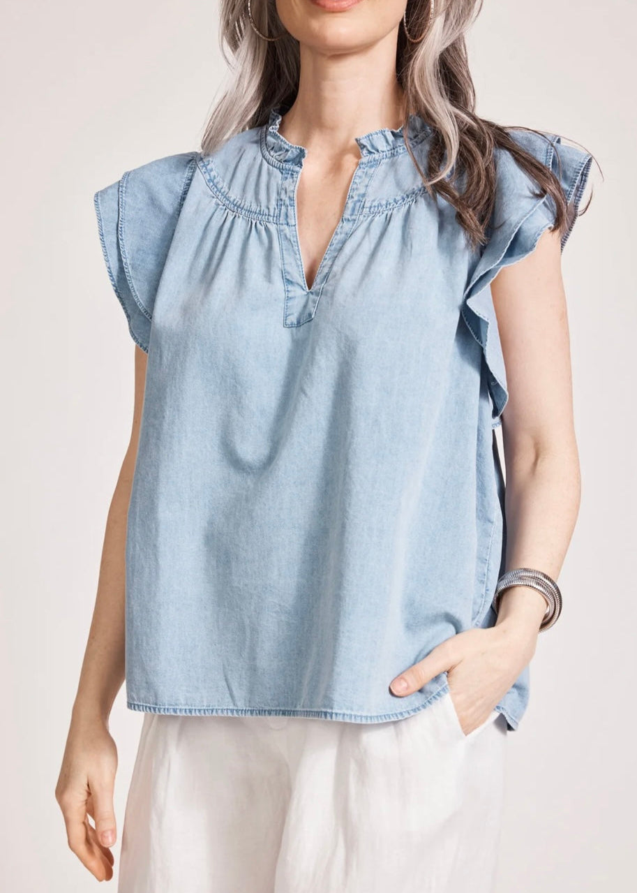 Melenia Frill Top ~ Denim