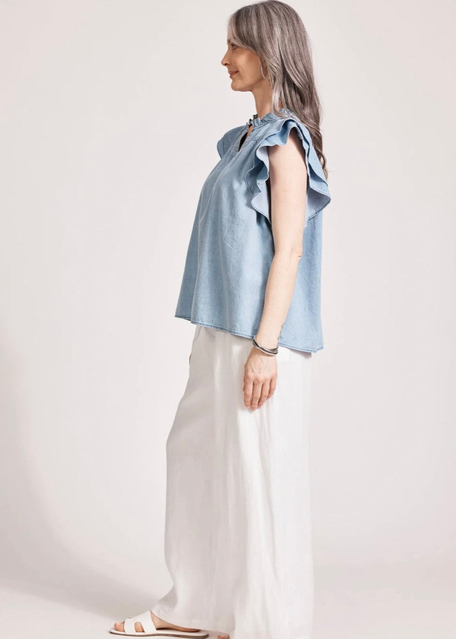 Melenia Frill Top ~ Denim