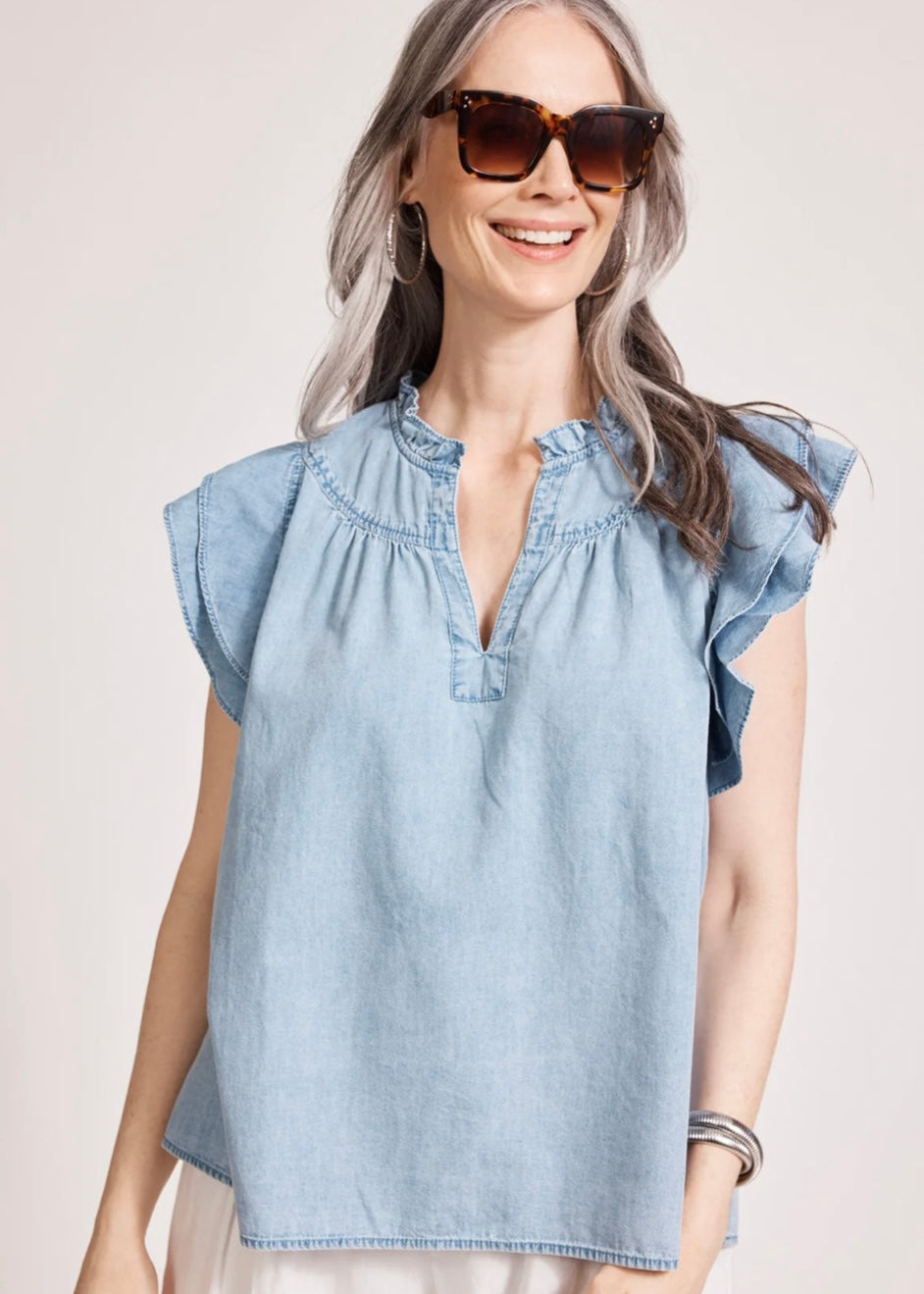 Melenia Frill Top ~ Denim