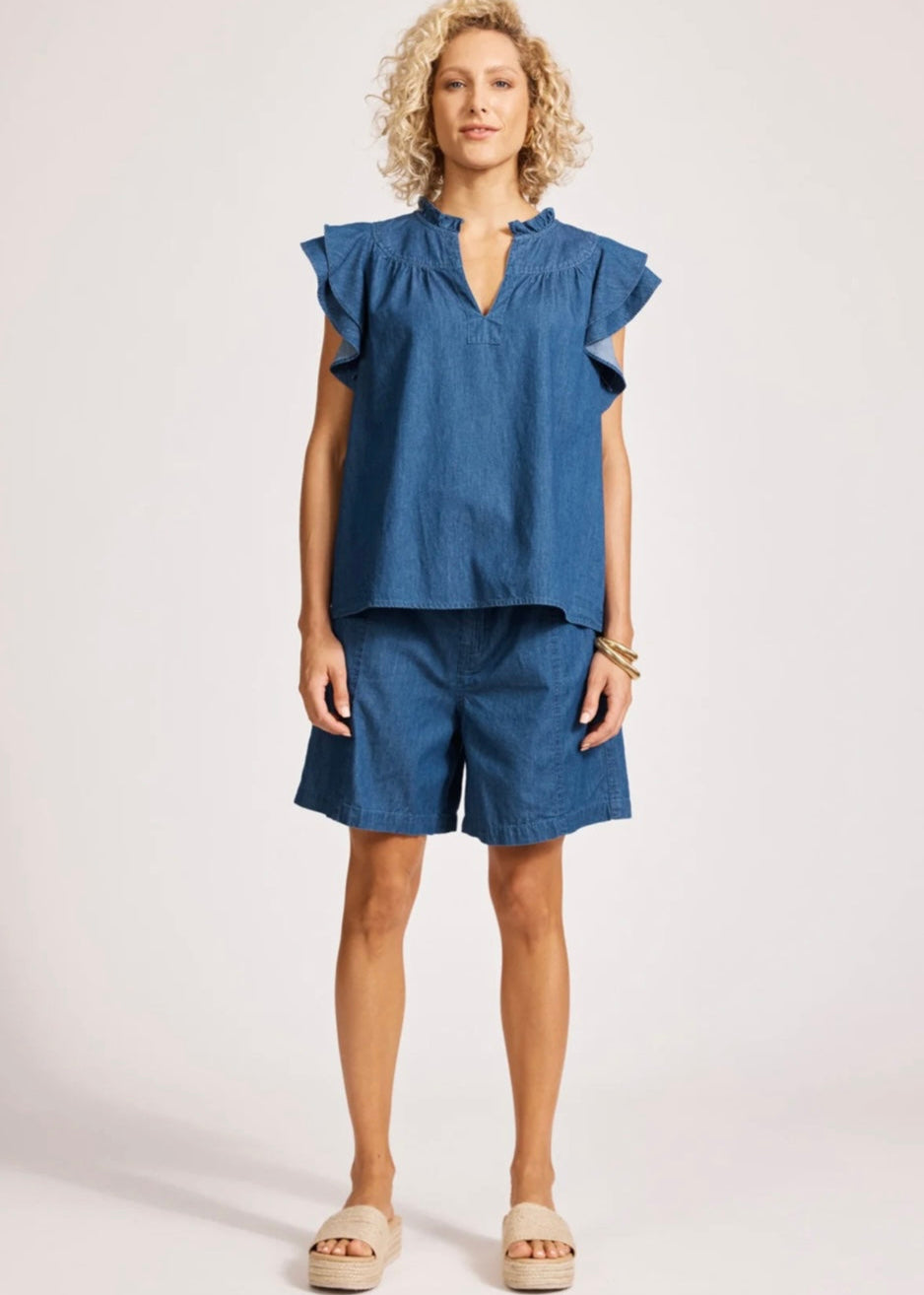 Melenia Frill Top ~ Indigo