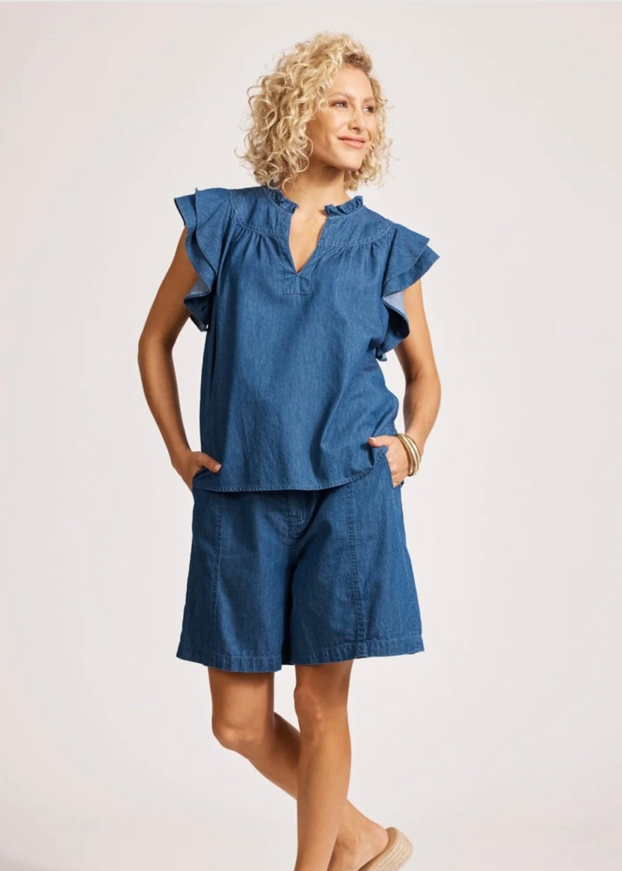 Melenia Frill Top ~ Indigo
