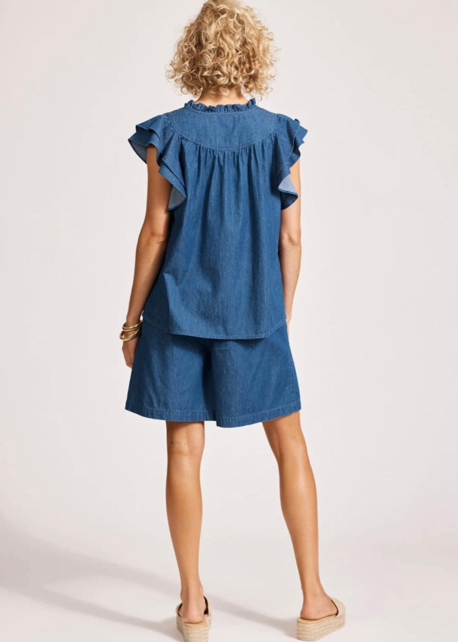 Melenia Frill Top ~ Indigo