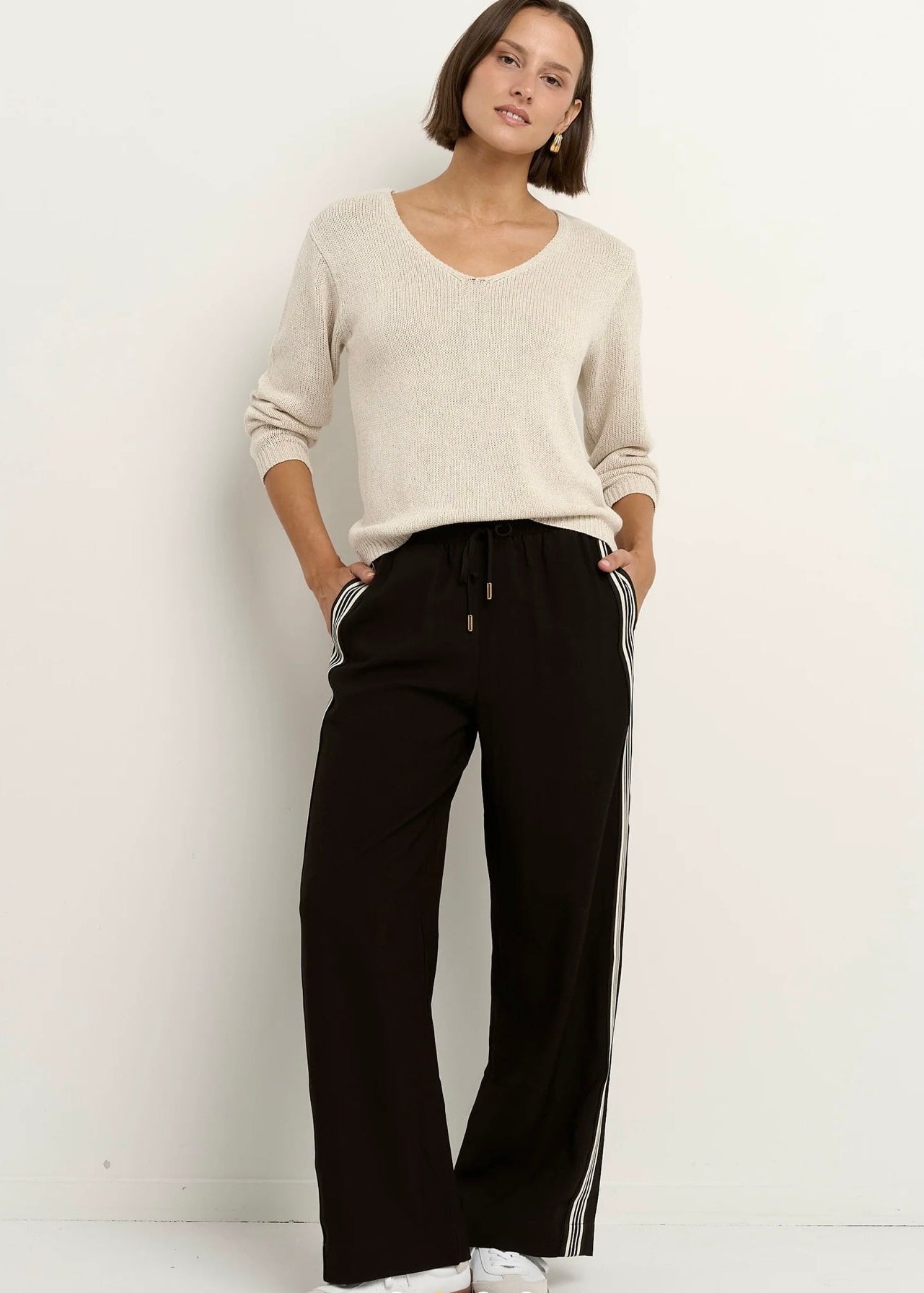 Afternoon Relaxed V Neck Knit Jumper ~ Natural